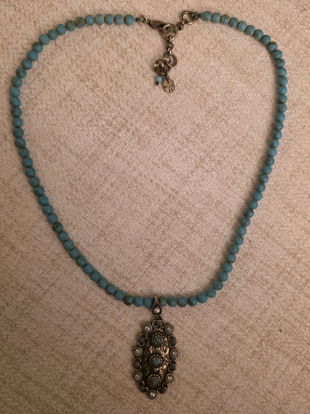 Lucky Brand Turquoise Beaded Pendant Necklace 19” Boho Southwestern